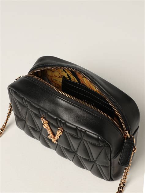 versace women's virtus studded leather crossbody bag - black one-size|Versace Virtus Studded Matelassé Leather Crossbody Bag.